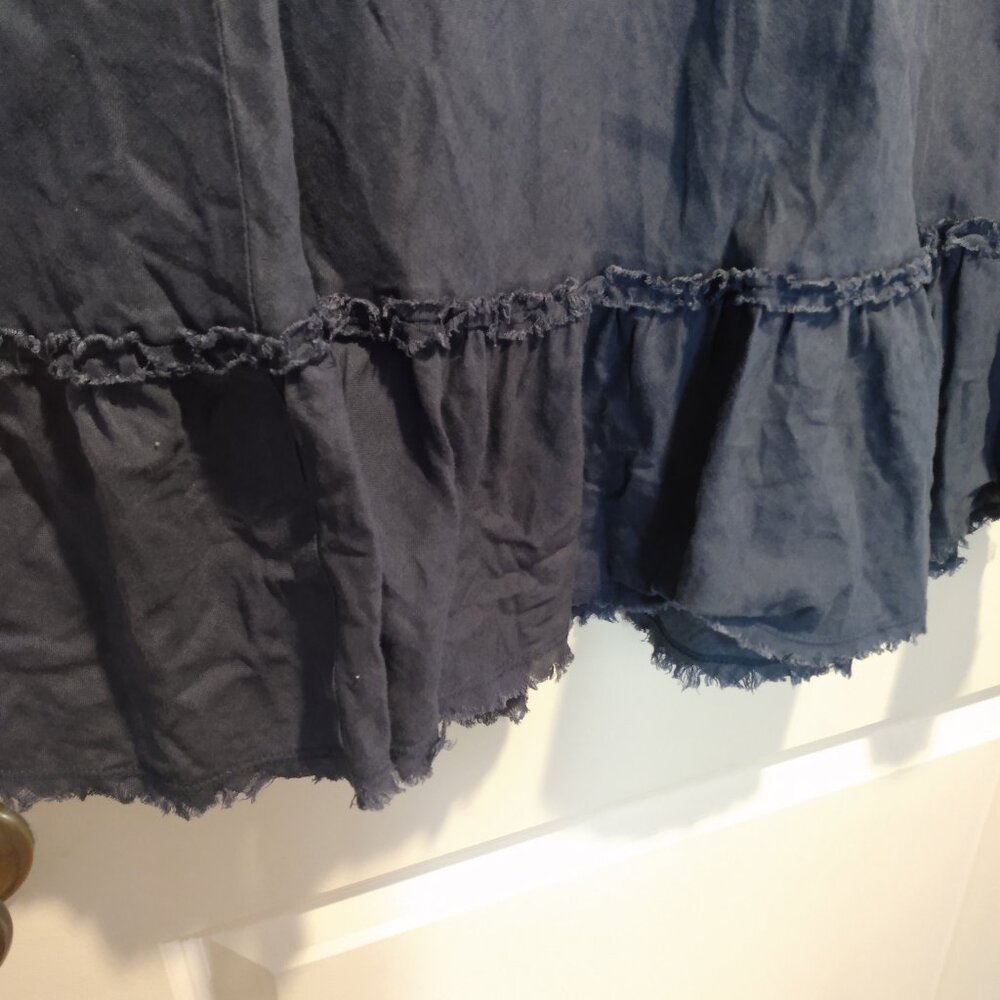 Blue Linen Drawstring Maxi Skirt - Picture 2 of 4